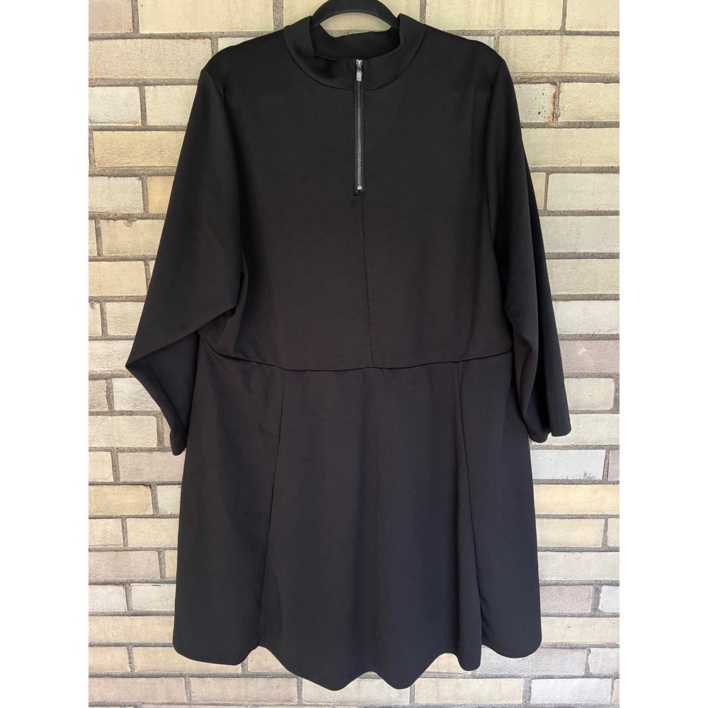 Torrid Black Mini Studio Cupro Mock Neck Dress Pockets Stretch Knit Size 4X NWT - Picture 4 of 6